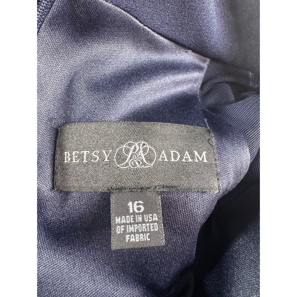 Betsy & Adam Size 16 Navy Mock Neck Illusion Sleeve Ruffle Formal Gown - Picture 6 of 13